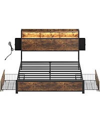 Hausource Queen/Full Size Bed Frame with Storage Headboard & 2 Drawers Platform Bed No Box Spring Needed, Queen