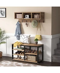 Tribesigns Coat Rack Set and Industrial Shoe Bench, 3 Storage Cubbies, 7 Hooks for Entryway, Hallway, 5-in-1Design