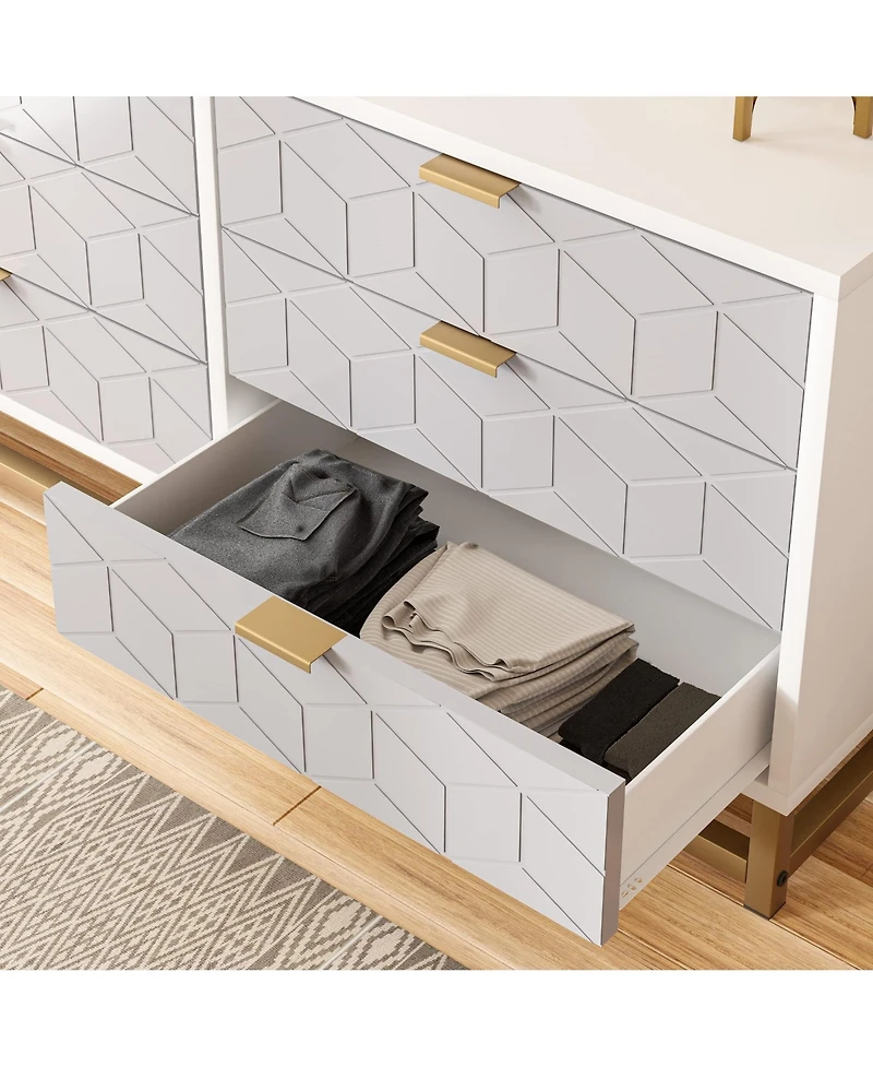 gaomon Grey Dresser for Bedroom, 6 Drawer Dresser with Metal Legs, Wood Dresser Chest Organizer with Wide Storage