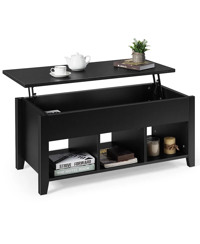 Gymax Lift Top Coffee Table w/ Storage Compartment Shelf Living Room Furniture Black