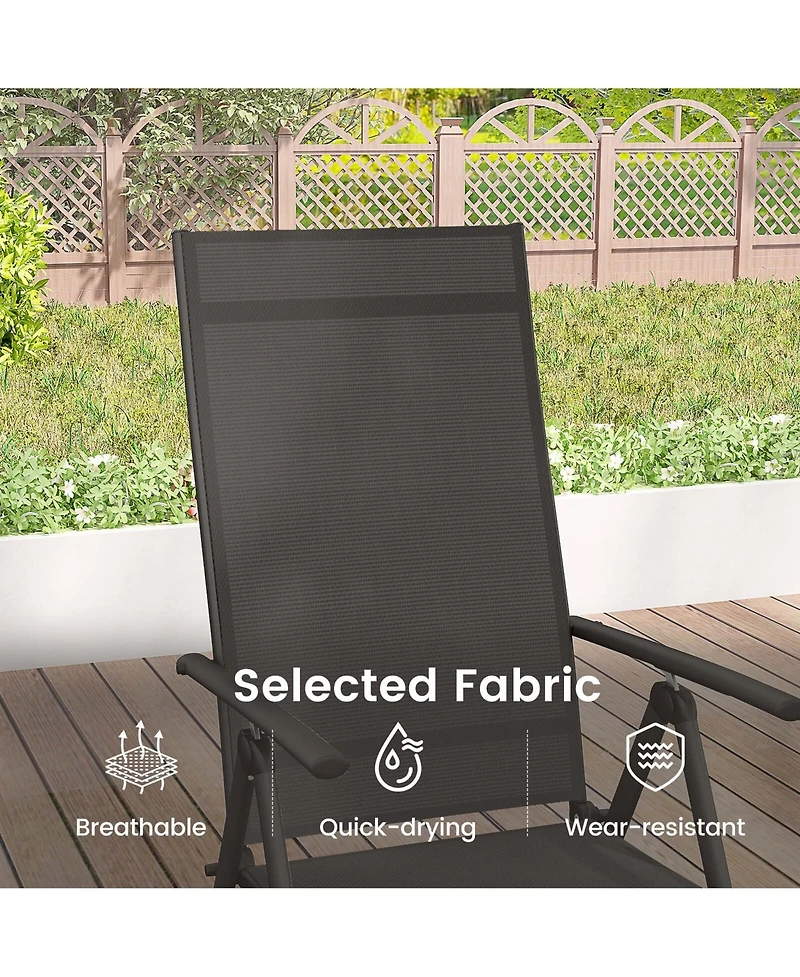2 Pcs Patio Folding Dining Chair with 7-Level Adjustable High Backrest for Garden