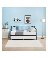 gaomon Twin Rectangular Metal Daybed With Trundle, Sofa Bed Frame 6 Casters And Steel Slat Support For Living Room, Bedroom Guest Room