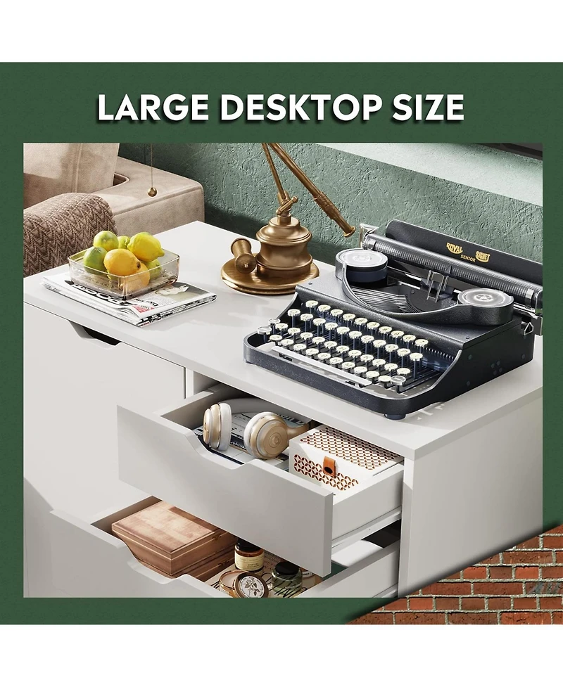 5-Drawer Wood Dresser Chest with Door, Mobile Storage Cabinet, Printer Stand for Home Office