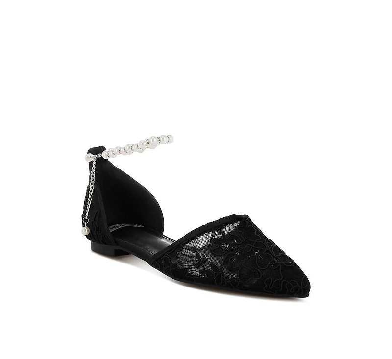 Shrami Pearl & Rhinestone Strap Flat Sandals