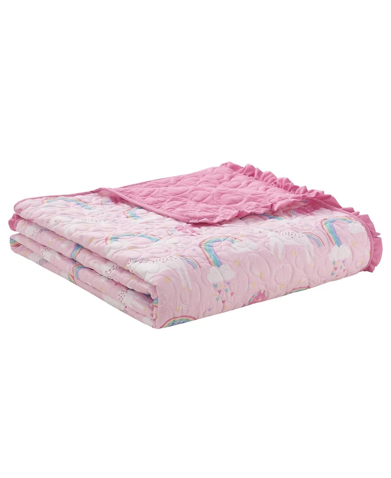 Alex + Bella Unicorn Parade Pink 2-Piece All-Season Reversible Soft Microfiber Quilt Set - Twin