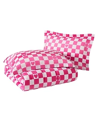 Alex + Bella Checkerboard Hearts Hot Pink 3-Piece Ultra Soft Microfiber Comforter Set - Full