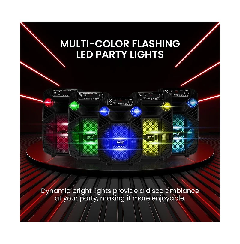 Pyle 8” Bluetooth Portable Pa Speaker with Party Lights, MP3/Usb/Fm Radio & Rechargeable Battery