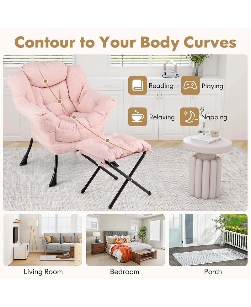 Costway Lazy Sofa Chair Accent Leisure Armchair with Folding Footrest & Storage Pocket