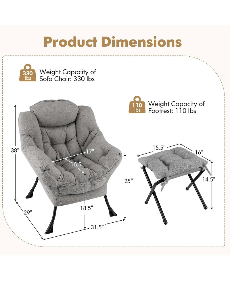 Costway Lazy Sofa Chair Accent Leisure Armchair with Folding Footrest & Storage Pocket