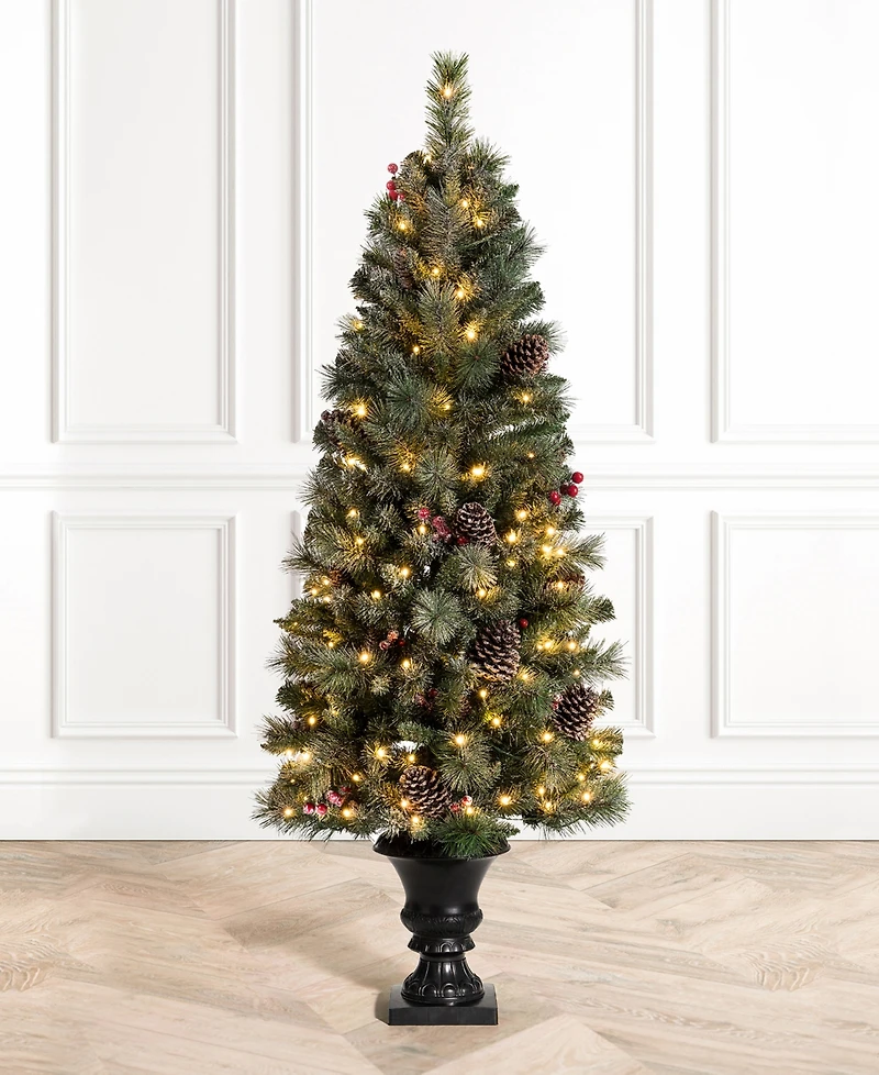 Glitzhome Pre-Lit Flocked Pine Artificial Christmas Porch Tree