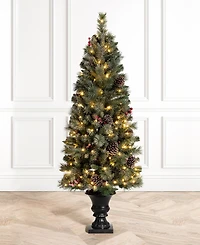 Glitzhome Pre-Lit Flocked Pine Artificial Christmas Porch Tree