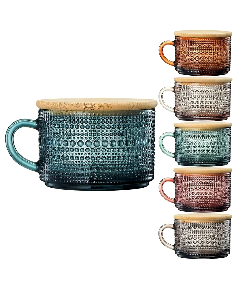 The Wine Savant Vintage Glass Coffee Mugs With Handles, Spoons Lid, Set of 6