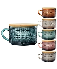 The Wine Savant Vintage Glass Coffee Mugs With Handles, Spoons Lid, Set of 6