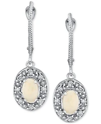!Fidea Factory Opal (5/8 ct. t.w.) & Diamond (1/4 ct. t.w.) Halo Leverback Drop Earrings in 14k White Gold