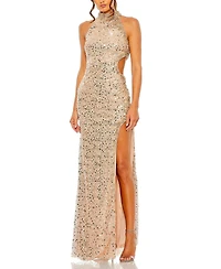 Mac Duggal Women's Side Cut Out High Neck Sequin Gown