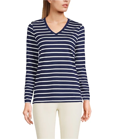 Lands' End Women's Relaxed Supima Cotton Long Sleeve V-Neck T-Shirt