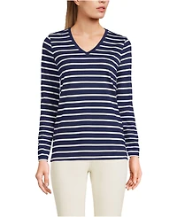 Lands' End Women's Relaxed Supima Cotton Long Sleeve V-Neck T-Shirt