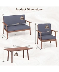 4 Piece Outdoor Acacia Wood Conversation Set with Soft Seat and Back Cushions-Gray