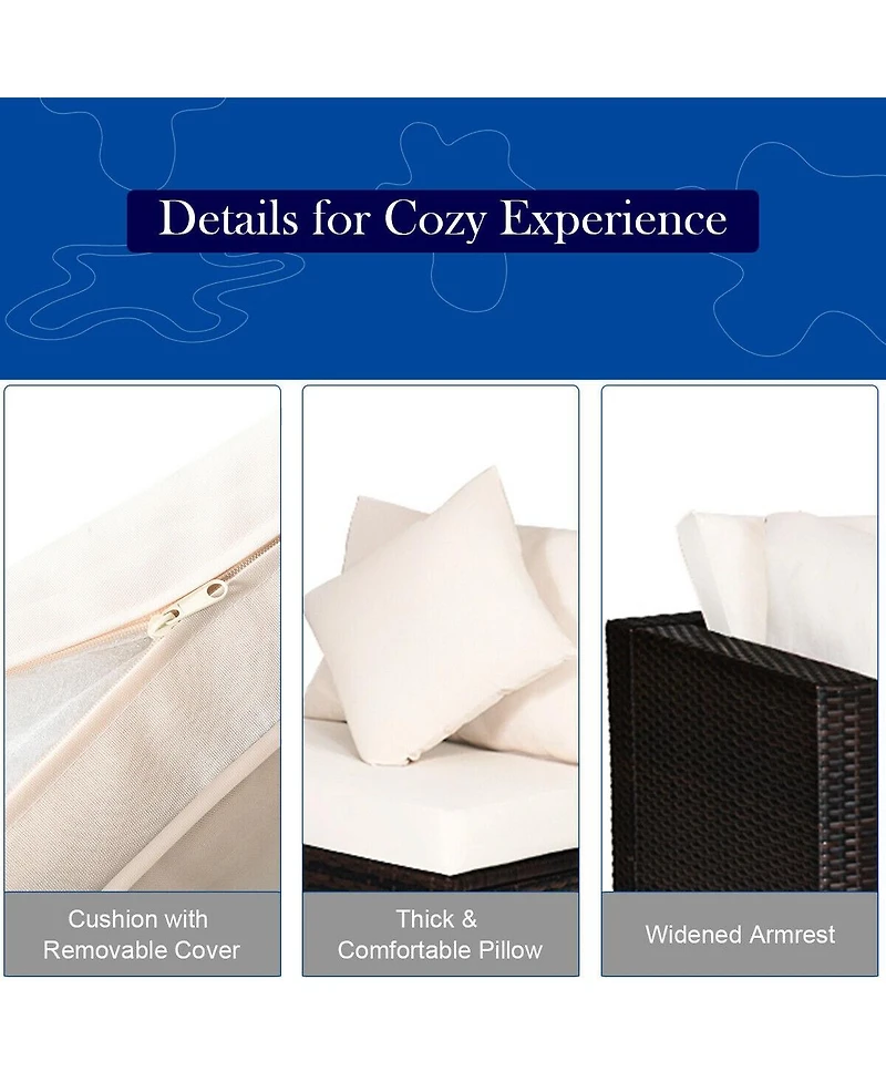 Sugift 4 Pcs Ottoman Garden Deck Patio Rattan Wicker Furniture Set Cushioned Sofa-White