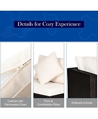 Sugift 4 Pcs Ottoman Garden Deck Patio Rattan Wicker Furniture Set Cushioned Sofa-White