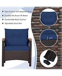 Sugift 3 Pieces Patio Rattan Furniture Set with Removable Cushion-Navy