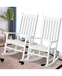 Sugift Indoor Outdoor Wooden High Back Rocking Chair-White