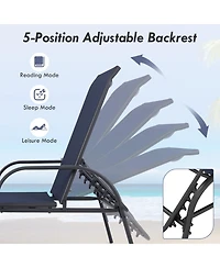 Sugift 2 Pcs Outdoor Patio Lounge Chair Chaise Fabric with Adjustable Reclining Armrest-Navy