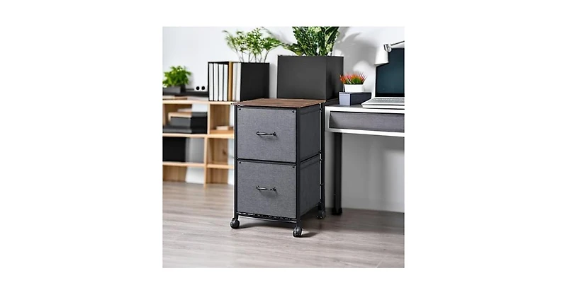 2 Drawer Mobile File Cabinet, Rolling Printer Stand, Fabric Vertical Filing Cabinet fits A4 or Letter Size for Home Office
