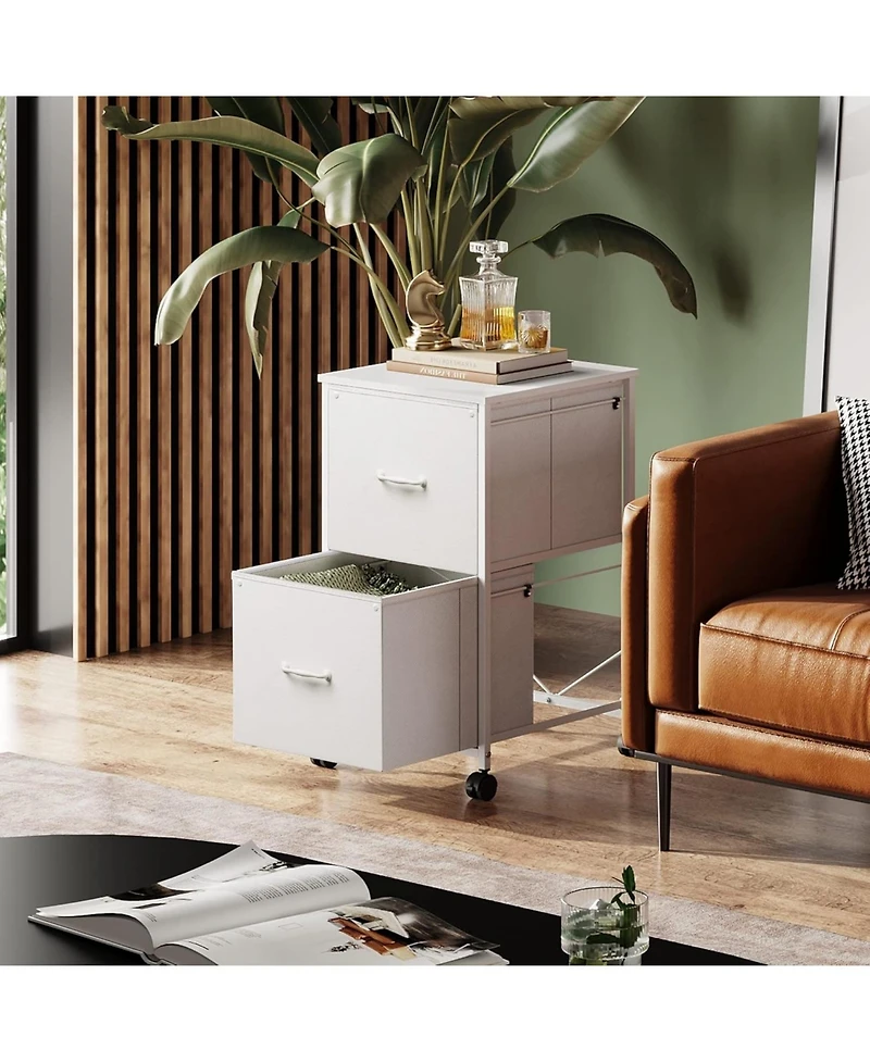Galaxhero 2 Drawer Mobile File Cabinet, Rolling Printer Stand with Open Storage Shelf, Fabric Vertical Filing Cabinet fits A4 or Letter Size for Home