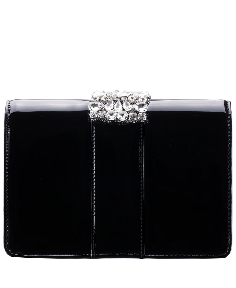 Nina Crystal Embellished Patent Flap Clutch