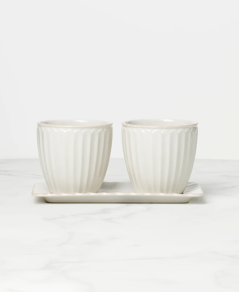 Lenox French Perle Scallop Herb Pots Tray Set