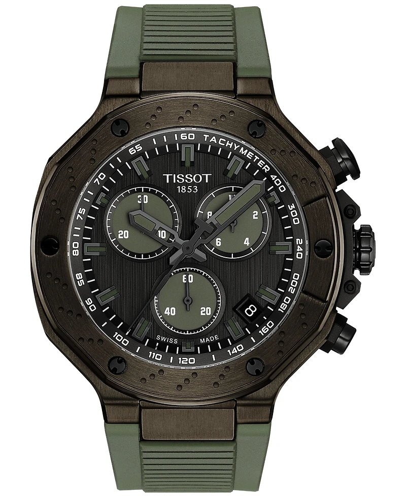 Tissot Men's Swiss Chronograph T-Race Green Rubber Strap Watch 45mm