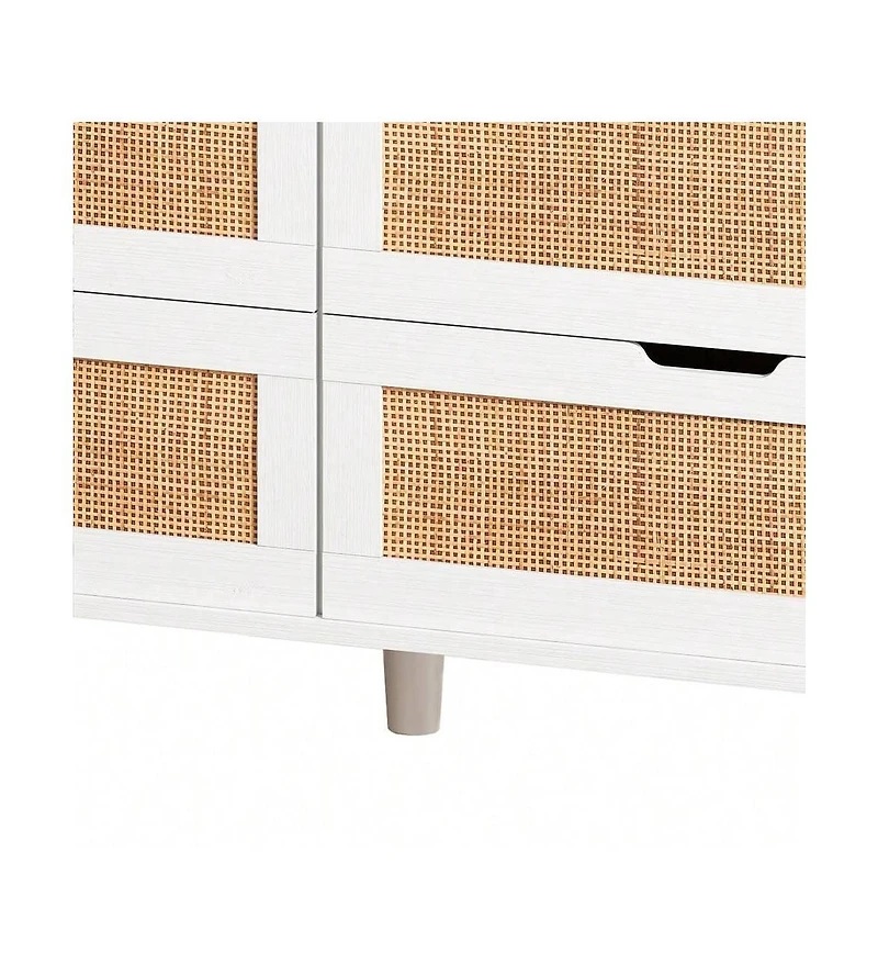 43.31 Inch Storage Cabinet 6 Drawer Dresser For Bedroom, Modern Wood Chest Of Drawers With Led Light Strip, 2 Ac Sockets, 2 Usb Ports, For Bedroom Hal