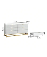 6 Drawer Dresser For Bedroom, Modern Dressers & Chests Of Drawers, Wood Dresser Chest Organizer With Metal Legs, Large Drawers For Bedroom, Hallway, W