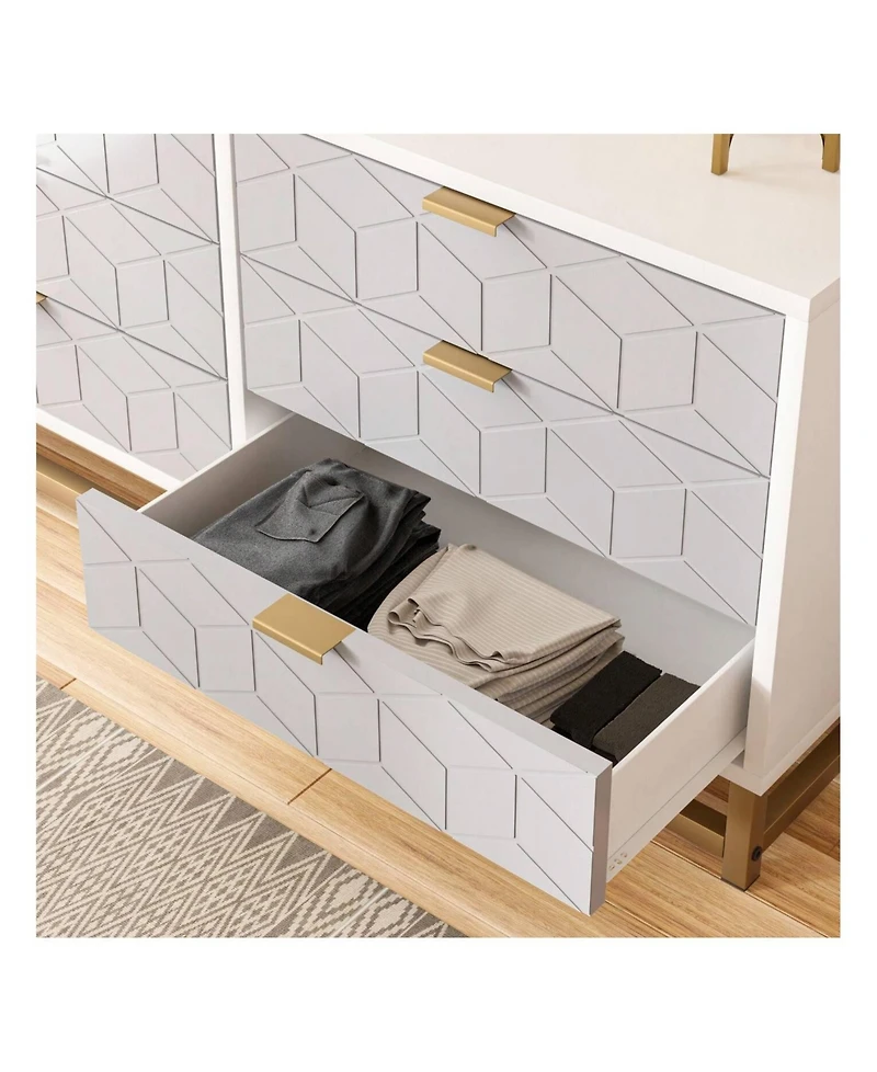 6 Drawer Dresser For Bedroom, Modern Dressers & Chests Of Drawers, Wood Dresser Chest Organizer With Metal Legs, Large Drawers For Bedroom, Hallway, W