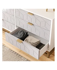 6 Drawer Dresser For Bedroom, Modern Dressers & Chests Of Drawers, Wood Dresser Chest Organizer With Metal Legs, Large Drawers For Bedroom, Hallway, W