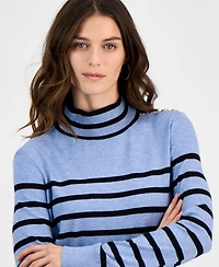T Tahari Women's Striped Mock-Neck Long-Sleeve Sweater