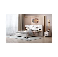 Slickblue Queen Size Upholstered Platform Bed with Dual Outlets and Usb Charging Ports on Each Side