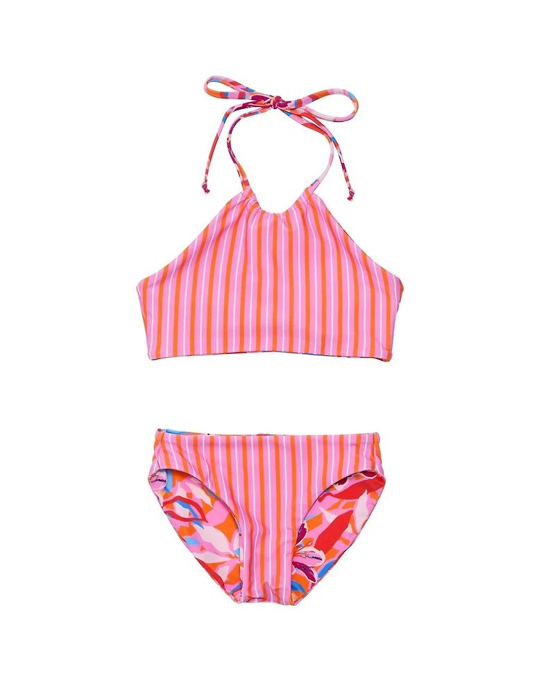 Snapper Rock Big Girls Blooming Sunset Sustainable Reversible Halter Bikini