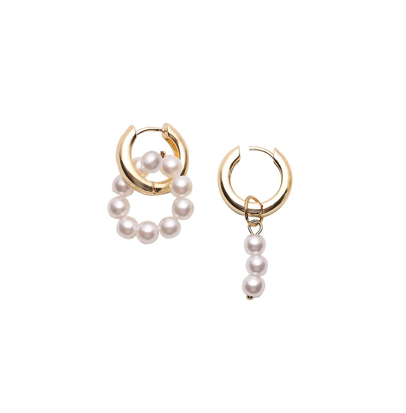 Sohi Women's Asymmetrical Pearl Hoop Earrings