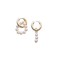 Sohi Women's Asymmetrical Pearl Hoop Earrings