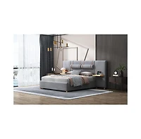 Slickblue Queen Upholstered Platform Bed with Dual Outlets and Usb Charging Ports on Each Side