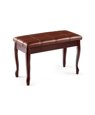 Hongge Solid Wood Pu Leather Piano Bench with Storage-Brown
