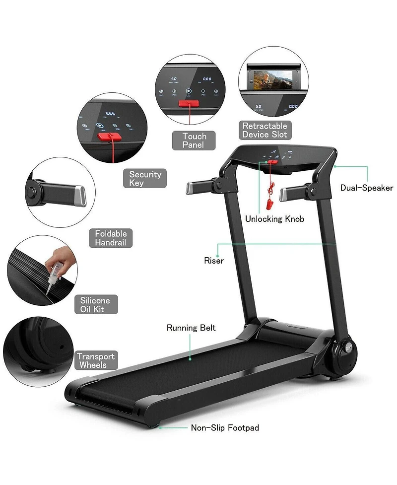 Hongge 3HP Electric Folding Treadmill with Bluetooth Speaker-Silver