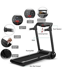 Hongge 3HP Electric Folding Treadmill with Bluetooth Speaker-Silver