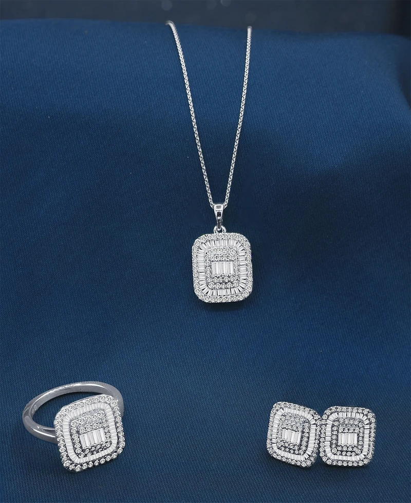 Wrapped in Love Diamond Round & Baguette Square Halo Cluster Ring (1 ct. t.w.) in 14k White Gold, Created for Macy's