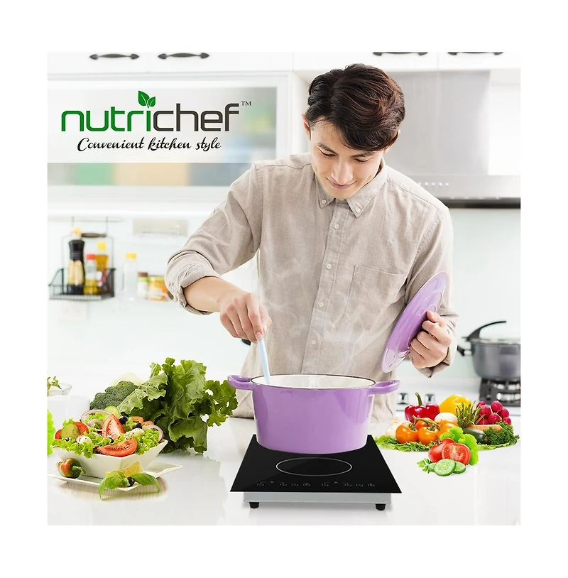 NutriChef Dual Induction Cooktop with Digital Display and Adjustable Temperature, Compact Double Burner - PKSTIND52