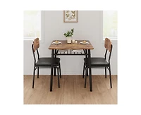 gaomon 3-Piece Dining Table Set, Modern Kitchen Table Set for 2, Dining Table and Chairs for 2 with Metal Frame, Storage Rack, Square Table and 2 Padd