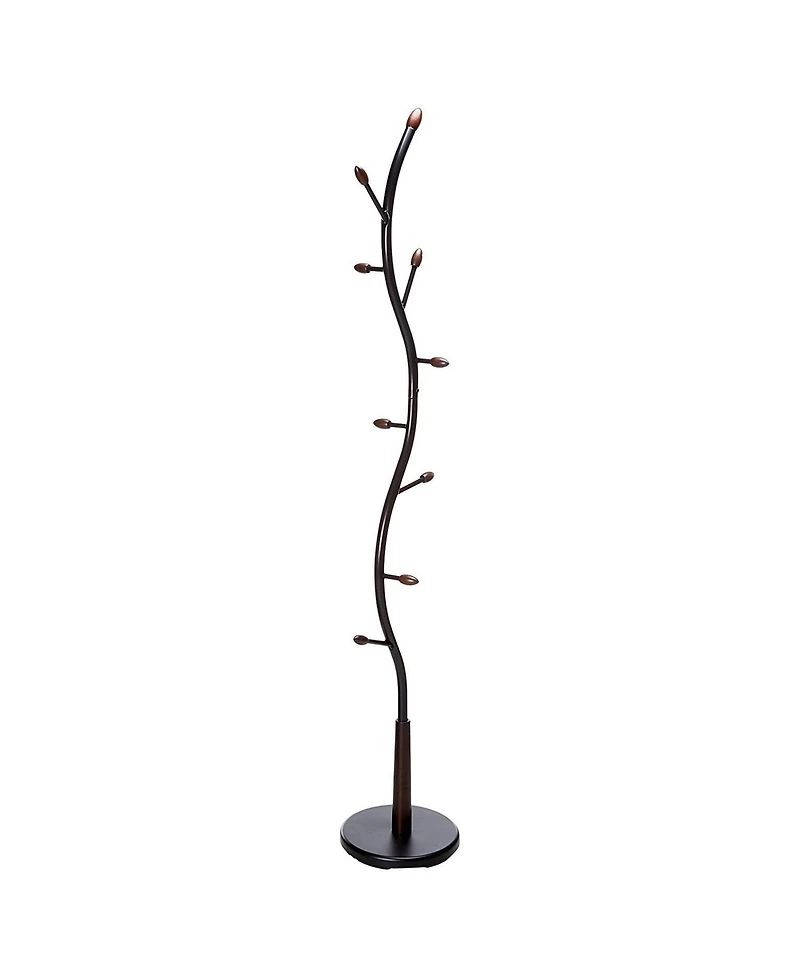 Kings Brand Furniture Black Metal & Walnut Wood Hall Tree Coat & Hat Rack Stand