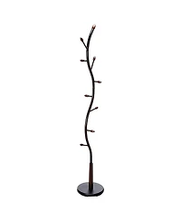 Kings Brand Furniture Black Metal & Walnut Wood Hall Tree Coat & Hat Rack Stand